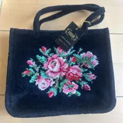新品タグ付きフェイラーバラの花柄デザイン素敵なブラックのバッグ 