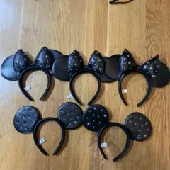 スタッズ付きブラックミニーマウス耳カチューシャ(一部剥がれあり)