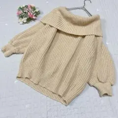 【ファヴォリ】オフショルニット ウール混 ポワン袖 ローゲージ ゆったり