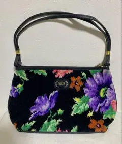 美品　FEILER フェイラー　ハンドバッグ　シュニール織　黒地に花柄