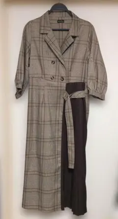 美品　プライベートポーズ　チェック柄ダブルブレスト　ロングシャツワンピース　М