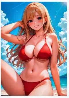 ビーチの女性イラスト A4 ai1998A 美人画