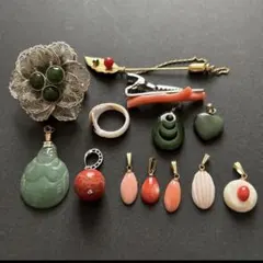 台湾翡翠　珊瑚などアクセサリーまとめ売り