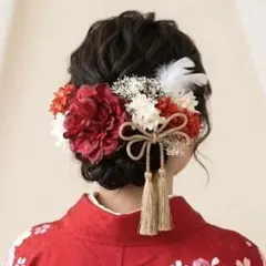 成人式・卒業式・結婚式・前撮り｜レッド赤ダリア×紫陽花和装髪飾りセット｜袴・振袖