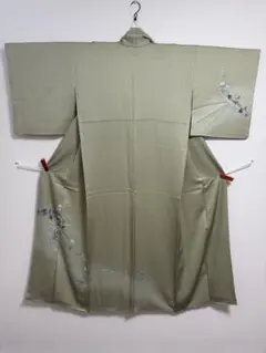 D◇着物くつろぎ 夏物 霞に椿の花 金銀彩 緑 正絹 訪問着 薄物 絽 紗