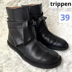 美品　trippen 本革ラップリボンショートブーツ　ブラック　24.5cm