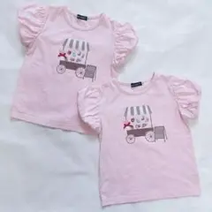 極美品【BeBe】フルーツ　キラキラ　ストーン　Tシャツ 2枚セット 双子