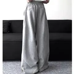ワイドスウェットパンツ ワイドパンツ 変形 ウエストゴム グレー XL 男女兼用