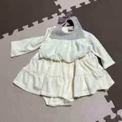 【プティマイン】80 クリーム色ロンパースドレス（フリル・リボン付き）