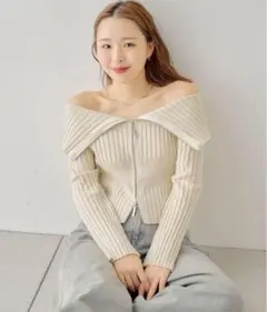 Chico ダブルジップオフショルジャガードニット