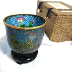 美品】中国伝統工芸 省胎七宝 透胎七宝 盃 酒器 木製台座付き 北京製
