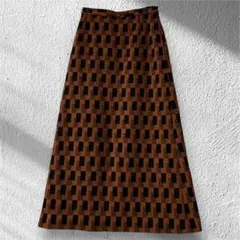 vintage 幾何学柄 ロングスカート 裏地付き ブラウン系 クラシカルレトロ