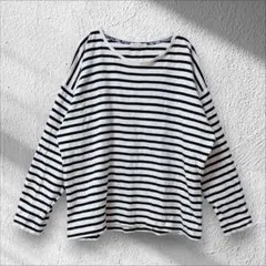 ハートマーケット　ボーダー　カットソー　ロンT 襟花柄　　コットン100%