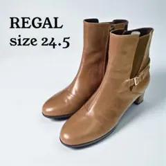【美品】REGAL　リーガル　ショートブーツ(24)サイドゴア　ベルトベルト　茶