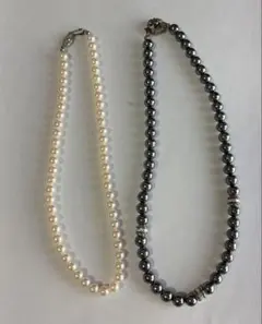 パール風ネックレス2本セット ブラック ホワイト