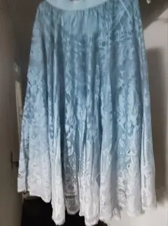 水色グラデーション レース フレアスカート