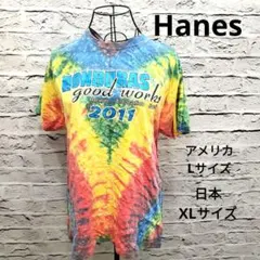 タイダイTシャツ レインボー 半袖 XL 古着 Hanes メンズ 夏