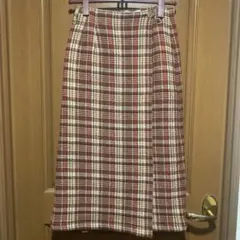 ツイードチェック柄のロング巻きスカート