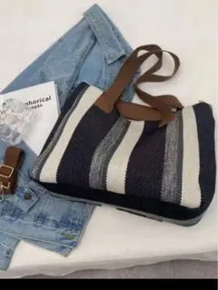トートバッグ レディース　ストライプ　 キャンバスバッグ　 マザーズバッグ