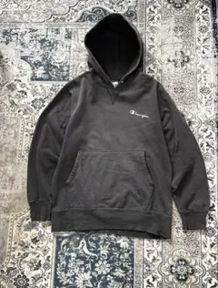 【名品】黒灰 90s USA製 チャンピオン プルオーバーパーカー 青刺繍タグ