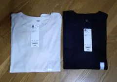 GU ソフト シアー クルーネックT L 2枚セット（ナチュラル・黒）