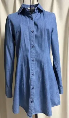 デニムブルー シャツワンピース 長袖