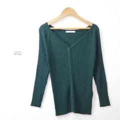 訳あり☆アナイ レーヨン ナイロン リブニット カーディガン ダークグリーン