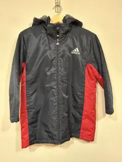 adidas フード付きベンチコート ネイビー/レッド