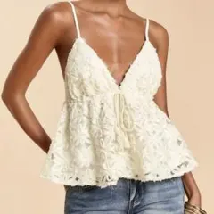 花柄刺繍 ビスチェ シフォンレース アイボリー キャミソール リゾート ★新品★