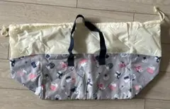 【新品】ネコ＆カップ柄　グレー系　レジカゴエコバッグ 大容量 保温 保冷バッグ