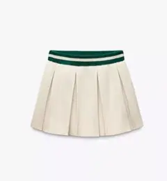 ZARA アイボリー プリーツ入りミニスカート 緑ストライプ