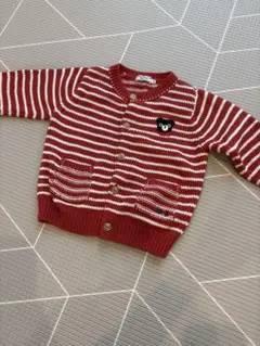 ミキハウス　ダブルビー　カーディガン　80 ボーダー　春　長袖　赤　くま