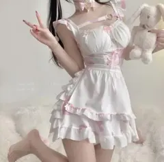 新品未使用フリルスカートバーニーガール風メイド服コスプレ5点セットピンクホワイト