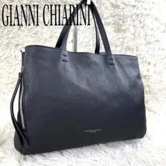 極美品✨ジャンニキアリーニ 2way トートバッグ 2室 レザー シボ革 肩掛け