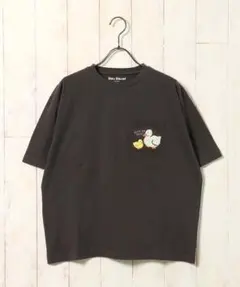 アヒルとひよこのプリント 半袖Tシャツ ダークグレーのサムネイル