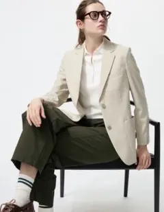 美品 ユニクロ 感動ジャケット リラックスフィット ベージュ サイズS オフィス