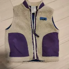 patagonia フリース ダウンベスト 3T ベージュ/紫
