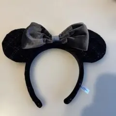 ミッキー耳カチューシャ 黒 リボン付き