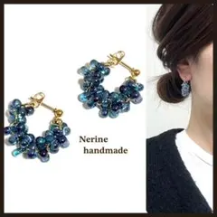 ブルー　ハンドメイド　ピアス　イヤリング