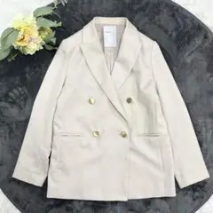 NOBLE 麻混オックスダブルブレストジャケット ベージュ 34 XS 金ボタン