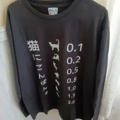 メンズ 面白Tシャツ 猫 視力検査 Lサイズ 吸水速乾 長袖Tシャツ
