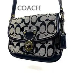 コーチ　ショルダーバッグ　シグネチャー　ターンロック　ロゴ総柄　ポシェット　黒