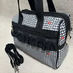 極美品】レスポートサック デイジー刺繍 チェック柄 2WAY ボストン