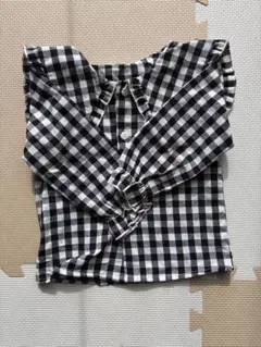 フリル付きチェック柄長袖シャツ90サイズ