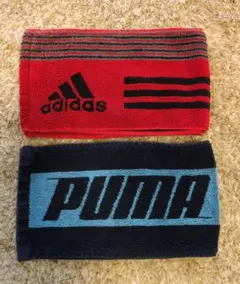 adidas 赤 ストライプタオル & PUMA 紺色 タオル