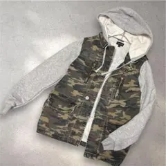 TOPSHOP｜Y2K｜裏起毛｜迷彩ジップアップパーカー｜異素材切替｜ミリタリー