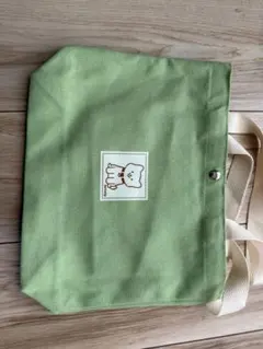 犬のイラスト付き緑のエコバッグ