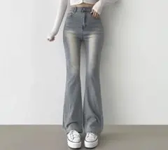 dholic 3TYPEシークレットゴムストレートフレアデニムパンツ S