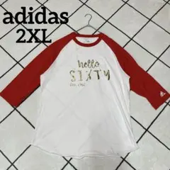 adidas【2XL】ロゴプリント ラグラン七分袖カットソー レッド