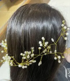 髪飾り、パールビーズ ヘアアクセサリー、ゴールド